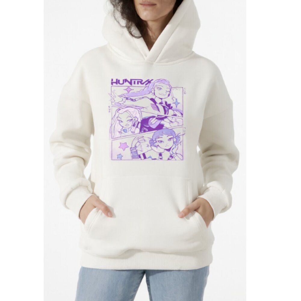 Kpop Demon Hunters Panel art Huntrx Unisex White Long Sleeve Hoodie XL Anime